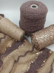 Набор для шарфа, альпака, меринос, мохер, пайетки, цвет бежевый